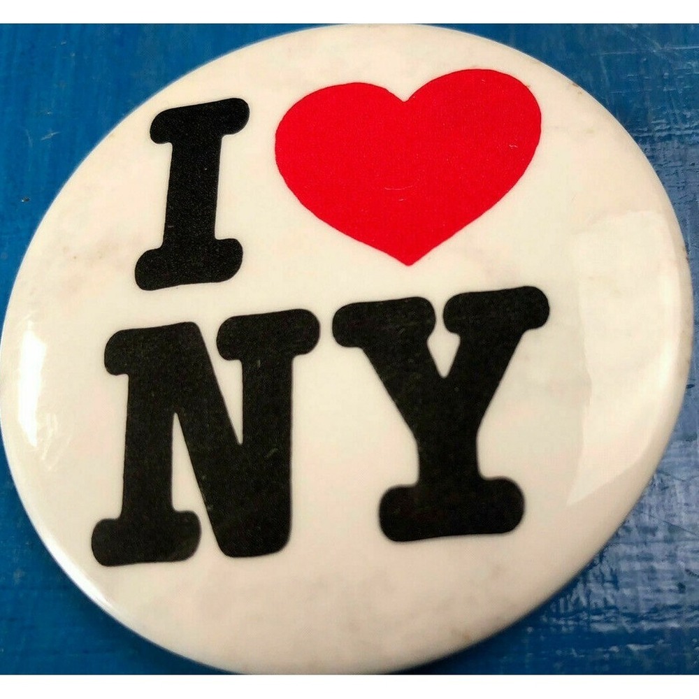 I Love NY New‎ York round button Pin 2" Vintage 1980's